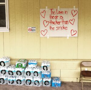 A sign outside the Redwood Valley Grange, which served as a informal community resource center during the Redwood Complex in October, 2017